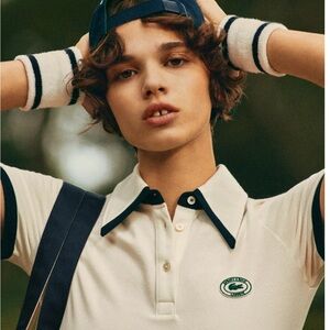Sporty & Rich x Lacoste Collab SOLD OUT White Polo Shirt with Black Trim